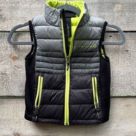 Free Country Kid's Black Green Power Zipper Down Feather Down Puffer Vest XS - Picture 2 of 9